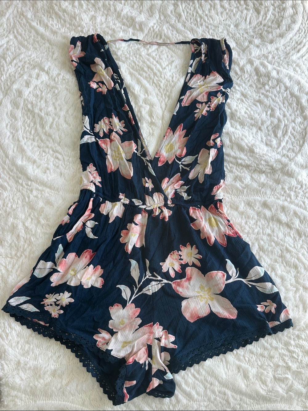 Billabong Navy Floral Plunging Romper
